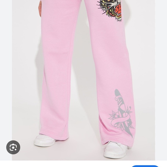 NEW Ed Hardy Tiger Tattoo Wide Leg Pink Jogger Sweatpants Y2K - Picture 6 of 12